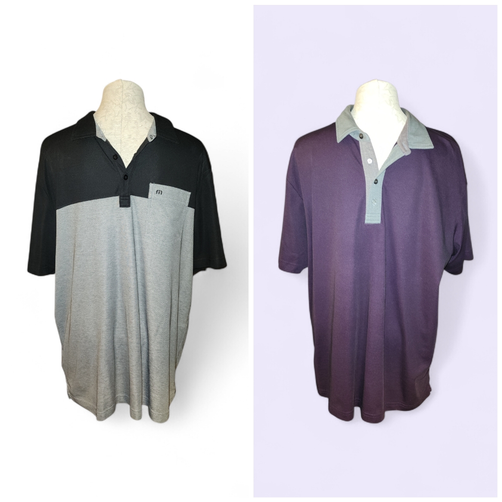 (2) Travis Mathews Men's Golf Polo Short Sleeve Purple & Gray Xl